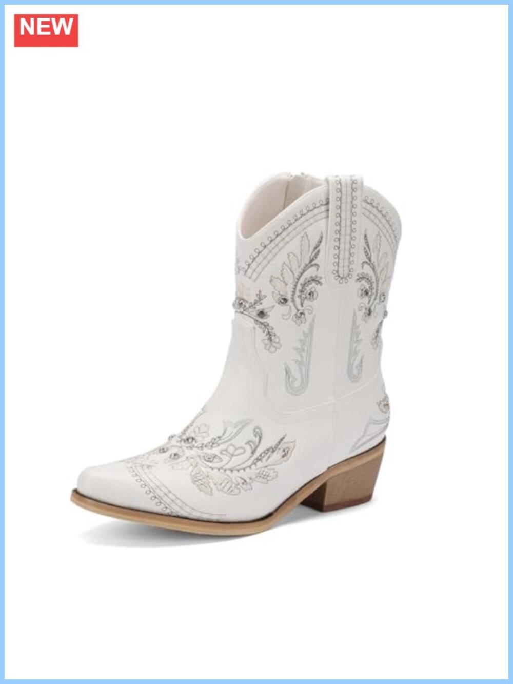 Rhinestone Embroidered Ankle Cowboy Boots Low Chunky Heel Western Booties